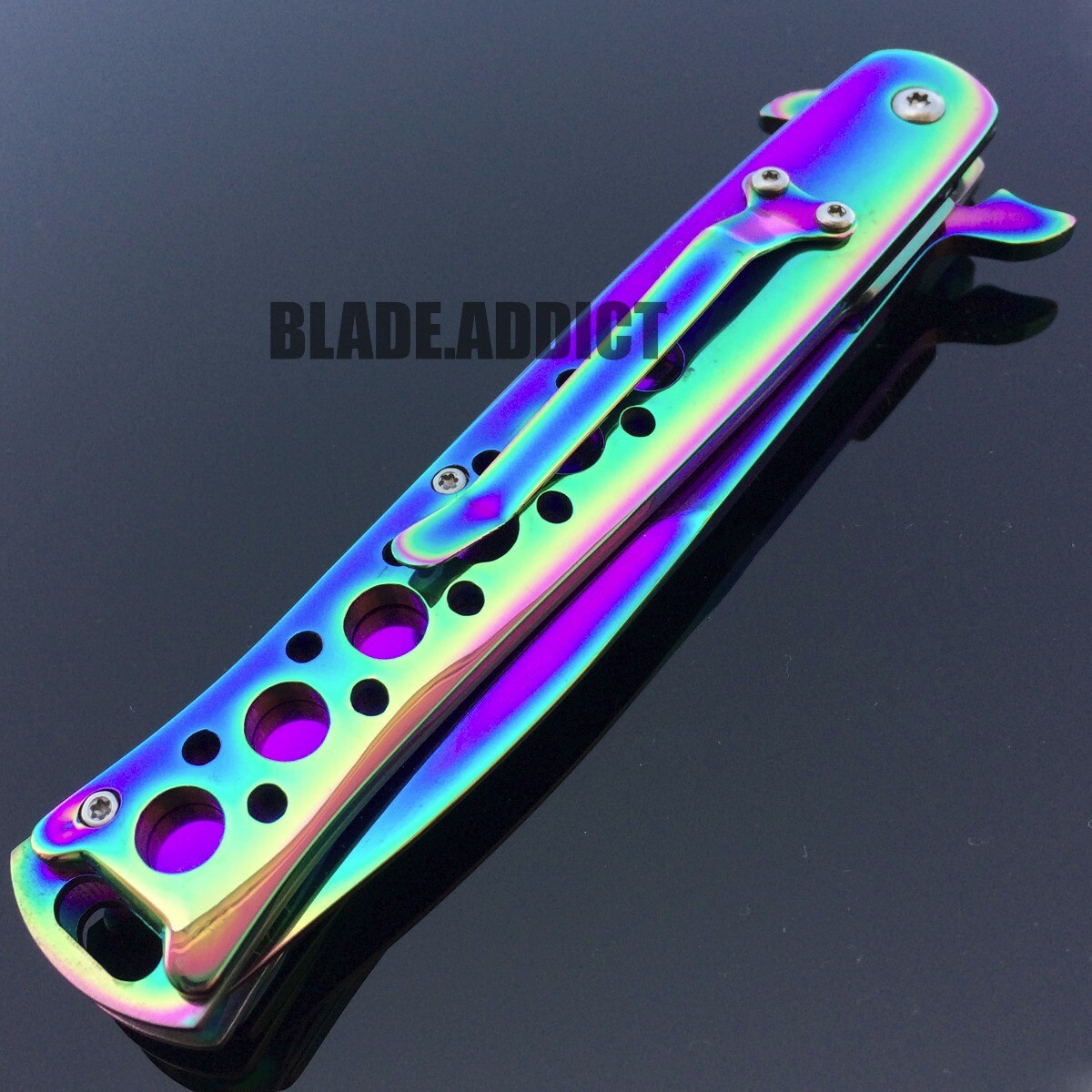 9″ Tac Force Spring Assisted Open Tactical Stiletto Pocket Knife Blade Rainbow