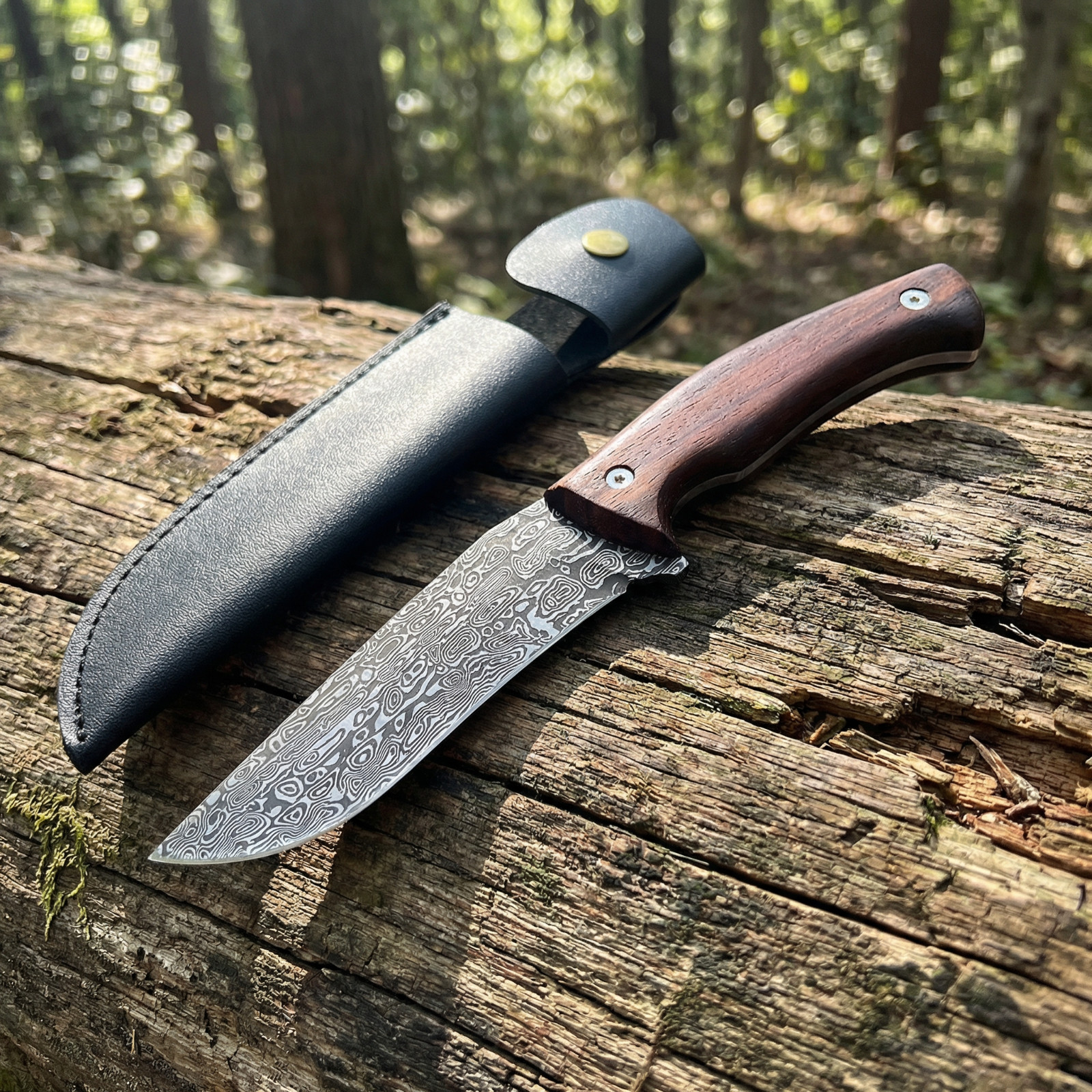 Vintage Damascus pattern Knife – 5cr steel material, Rosewood Handle