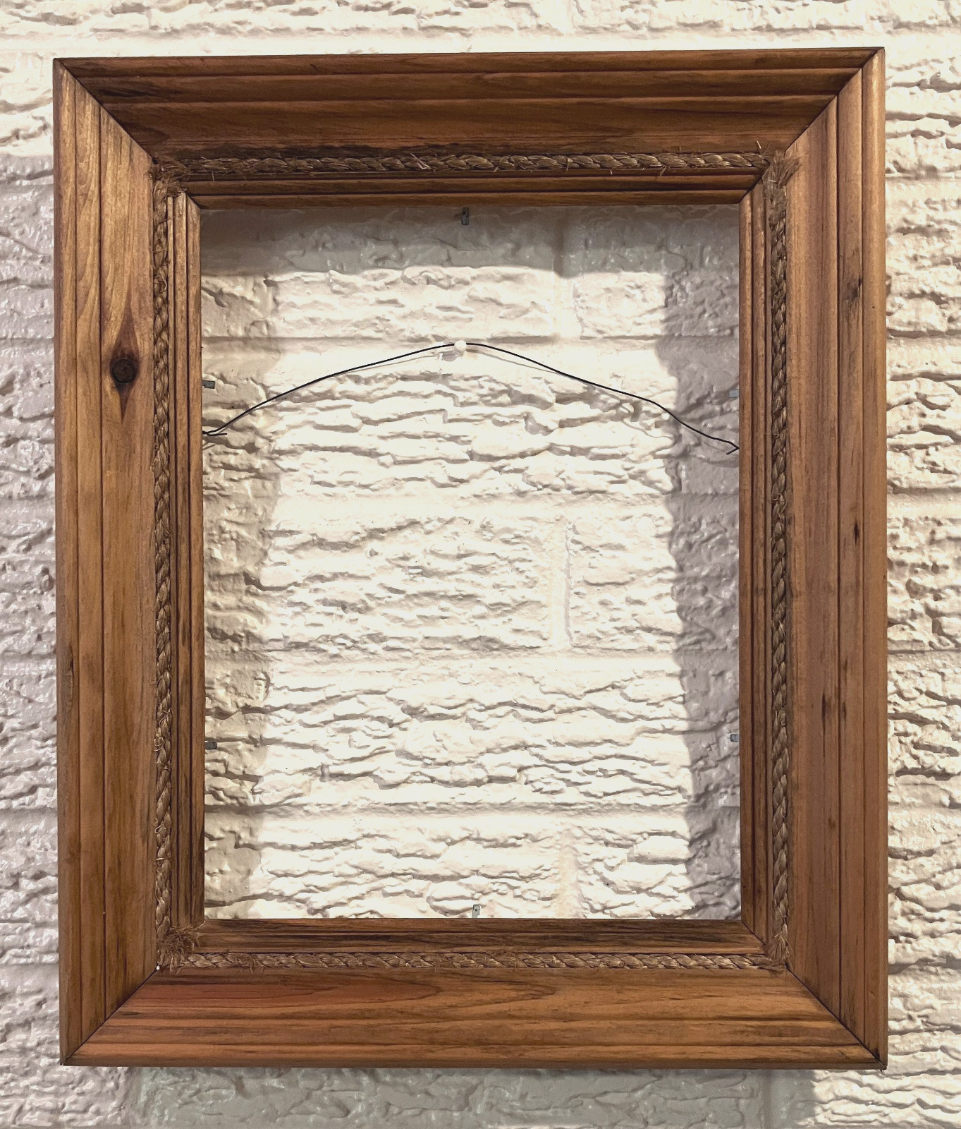 Vintage Solid Wood Picture Frame Fits 9×12 Canvas. Country Style w/ Jute Trim