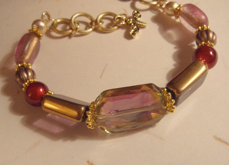 Wire Mix #17 Pink Crystal Wire Wrapped Bracelet with beads One of a Kind