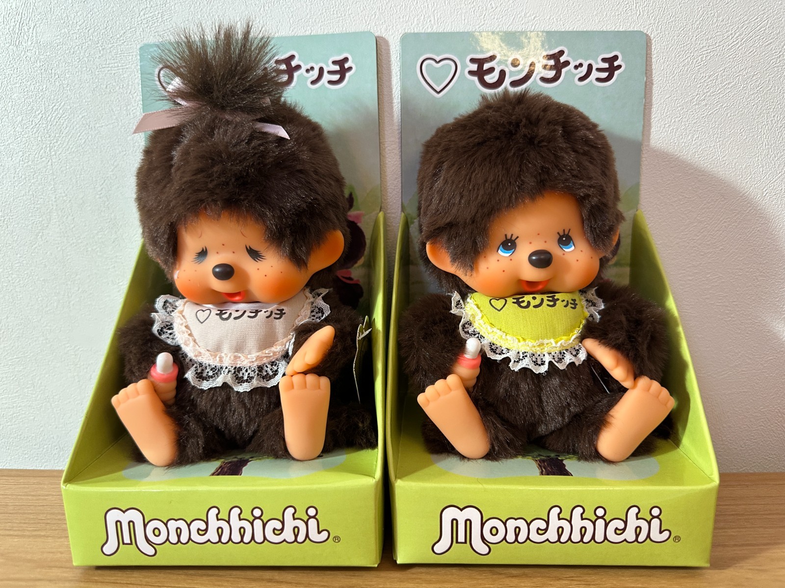 Rare Monchhichi Retro Reproduction Doll Boy & Girl Pair Blue Eyes