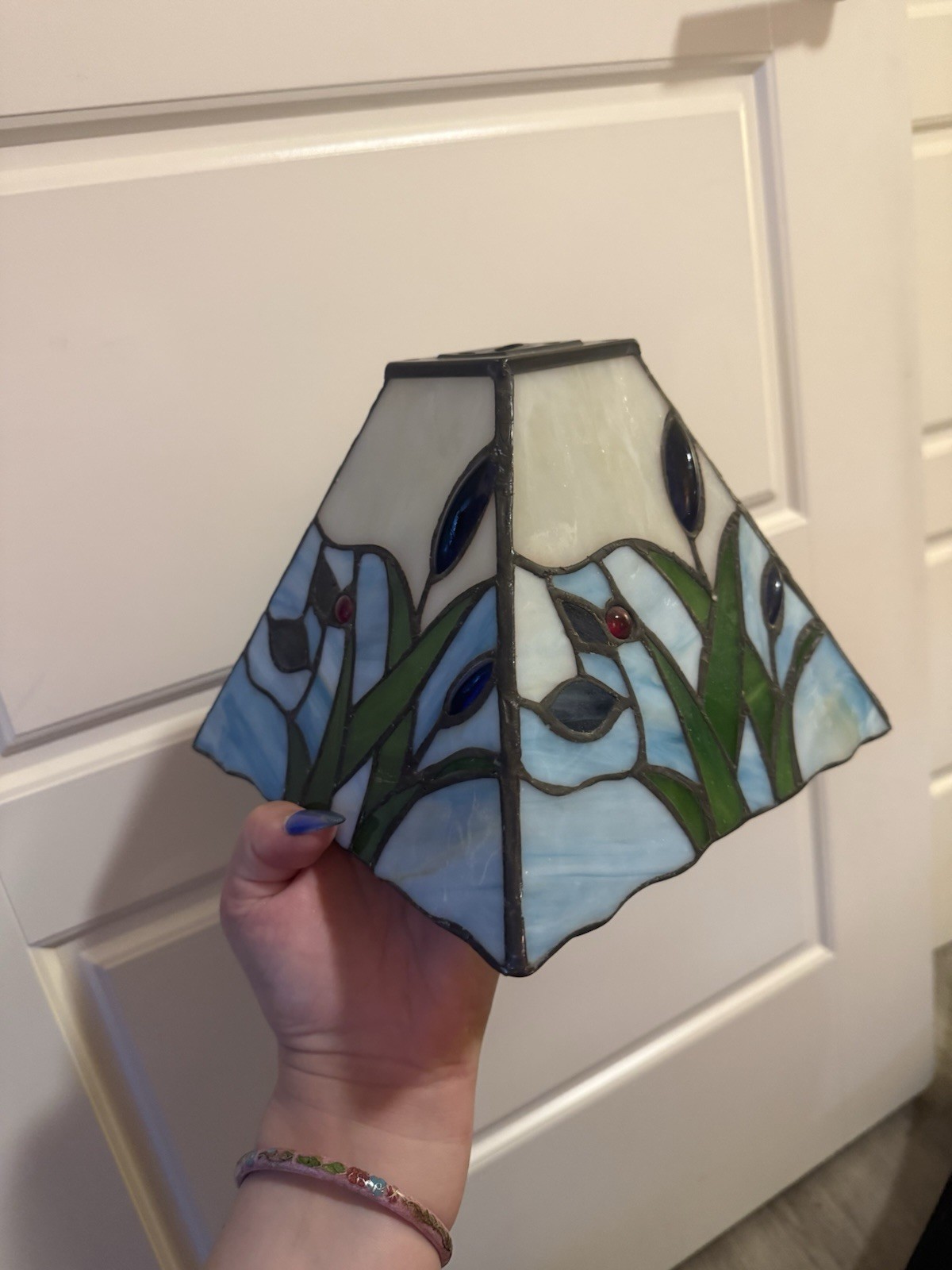 Vintage Iris Flower Tiffany Style Stained Glass Lamp Shade