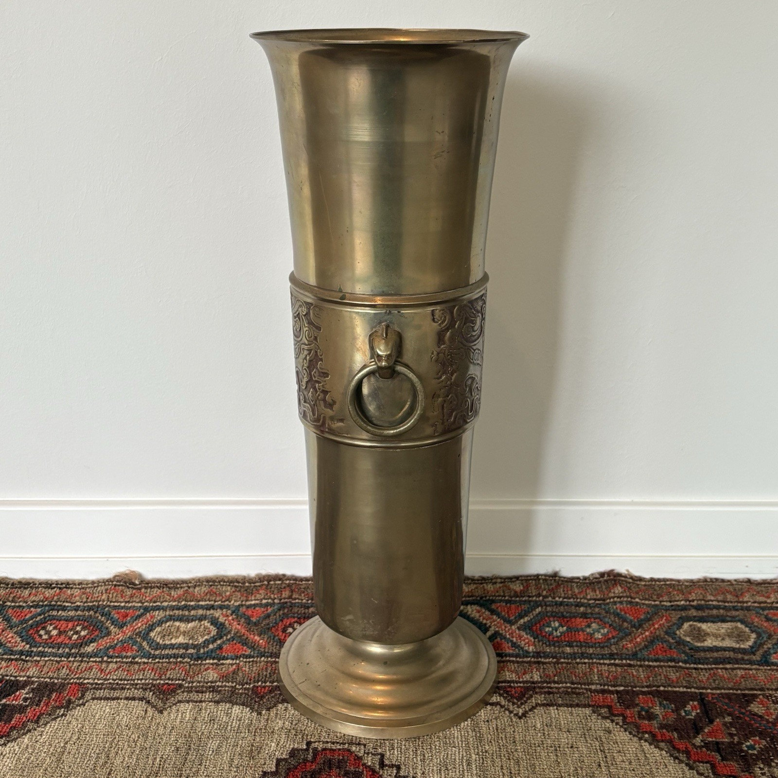 Large Footed Solid Brass Umbrella Cane Stand with Griffon Handles