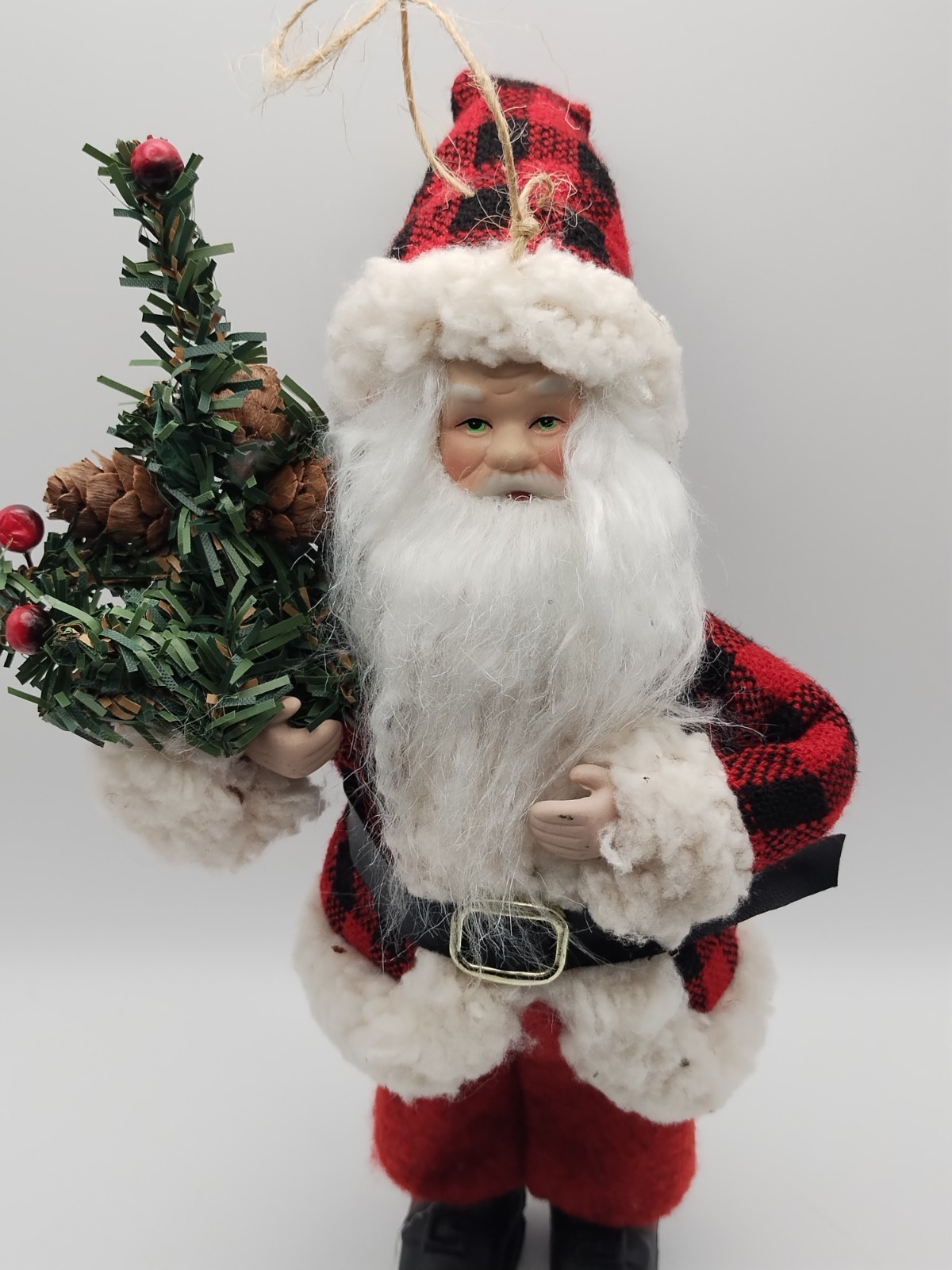 Vintage Santa Doll decoration 10 inches tall Porcelain Face Hands Christmas Tree