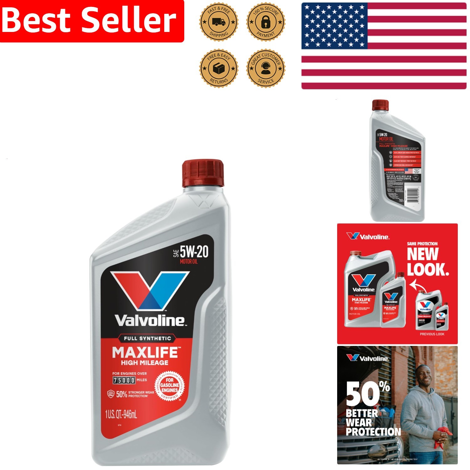 MaxLife 5W-20 Full Synthetic High Mileage Motor Oil 1 Quart