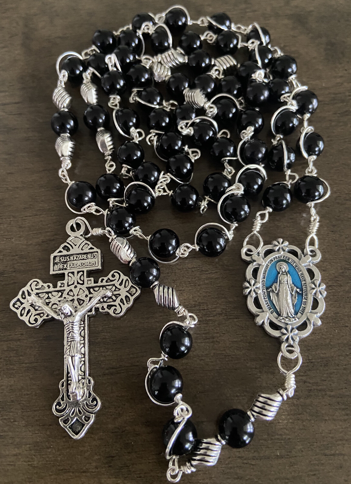 Miraculous Catholic Rosary – Black Beads Rosary-unbreakable Rosary — Handmade