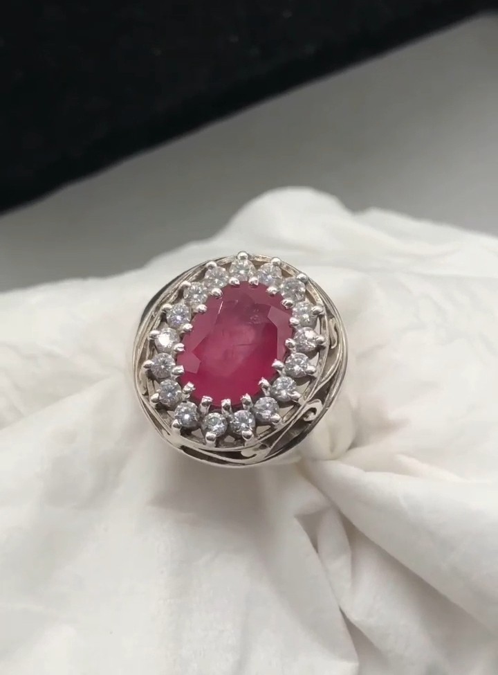 Natural 4+ Ct Ruby Ring 15.7 Gram 925 Sterling Silver CZ Halo Ring Size 10 Men’s