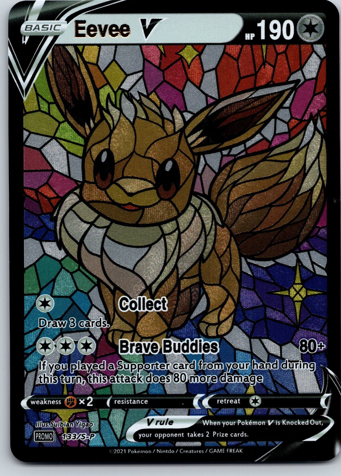 Eevee Textured Stained Glass Custom Handmade Card Holo