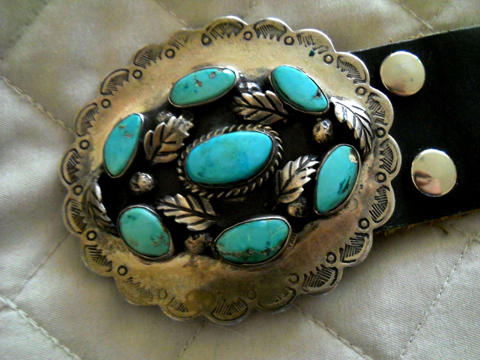 Native American Navajo Turquoise Cluster Sterli Silver 9- 2.8″ Conchos Belt 576g