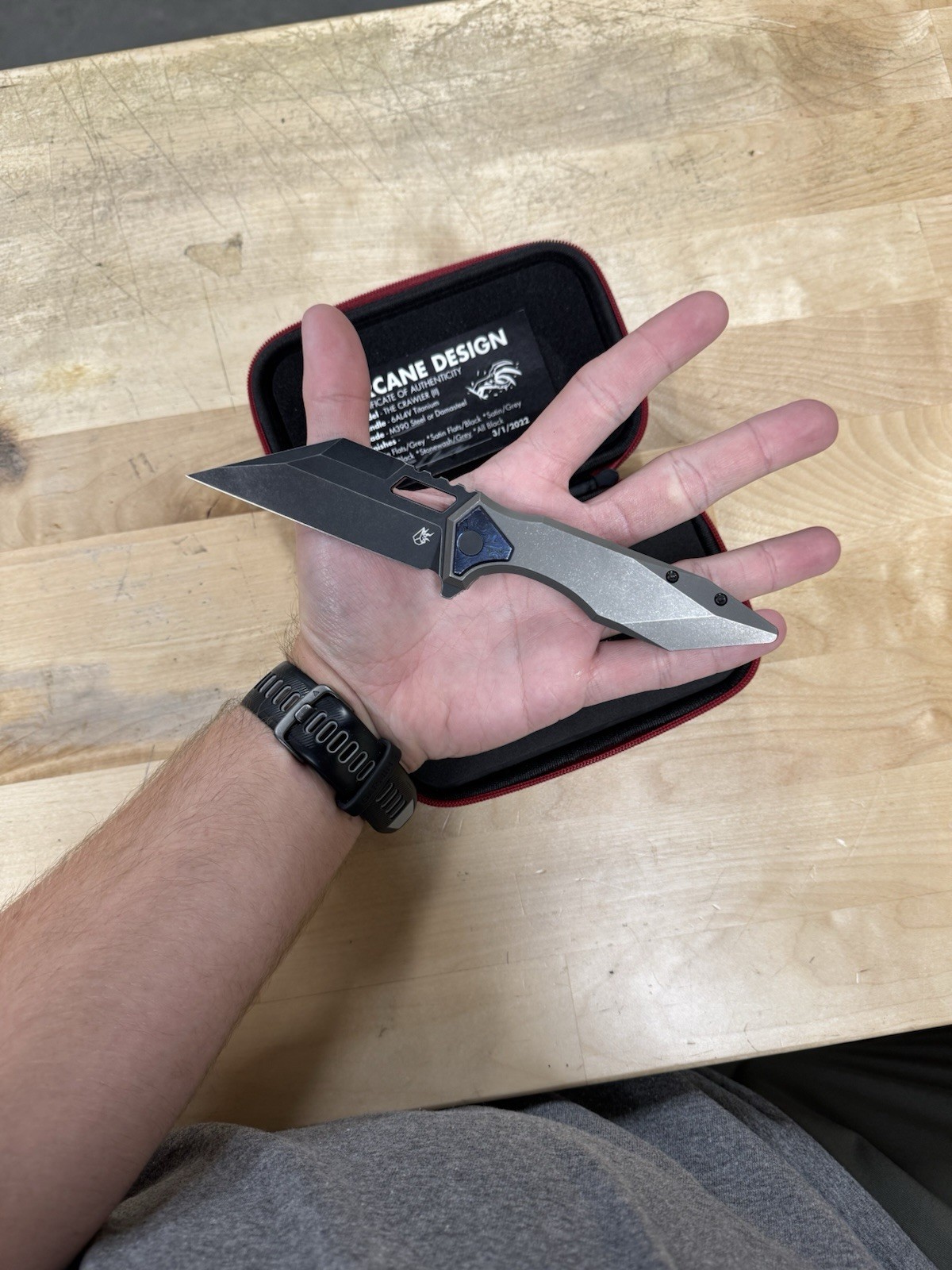 Arcane Design Knife Co Crawler Titanium w Zircuti Darkwashed M390 Wharncliffe