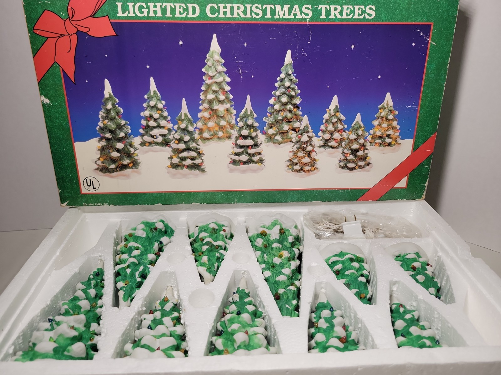 Vintage Lemax Christmas Village 10-PC Lighted Porcelain Christmas Trees