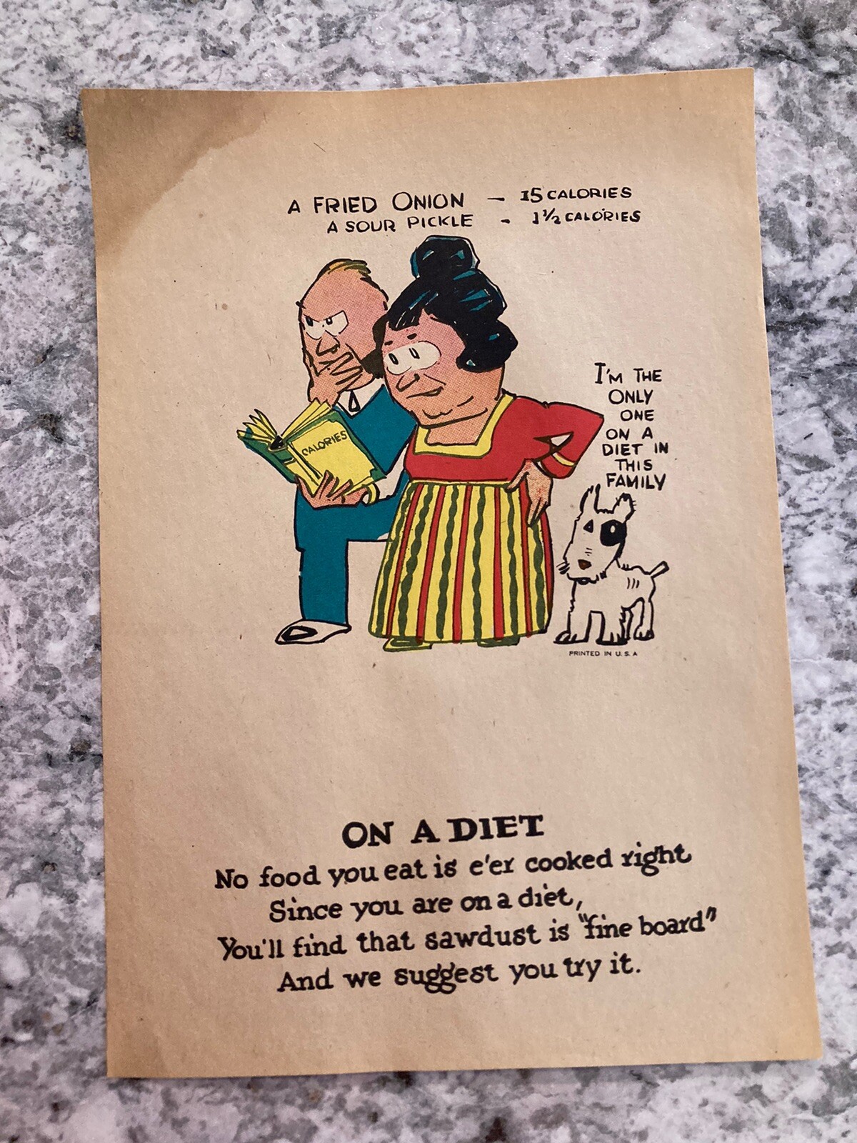 Vinegar Valentine “On A Diet” 7”x10” Vintage Lithograph Original