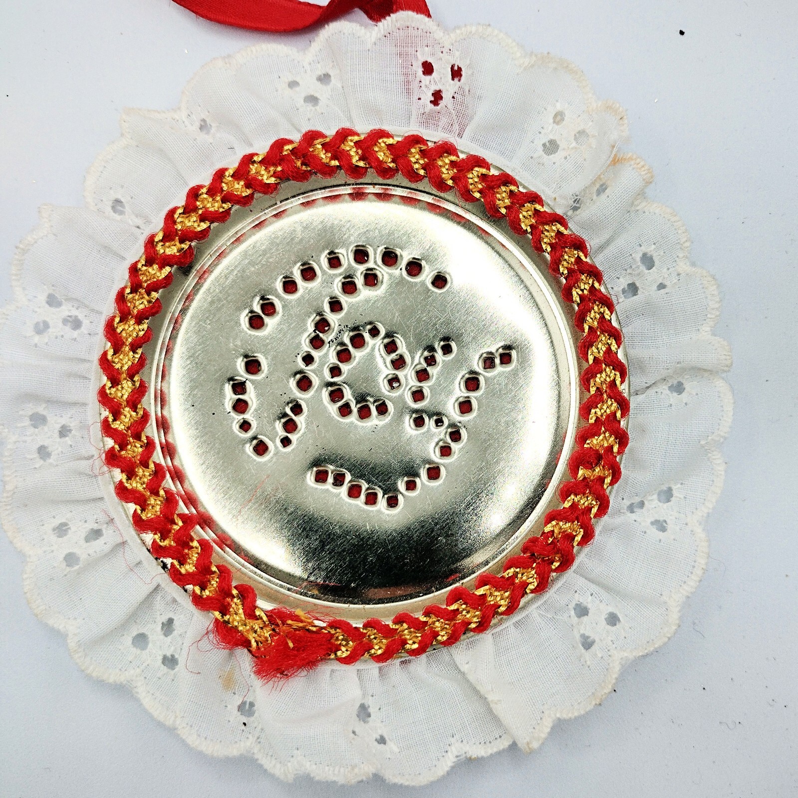 Vintage Christmas Crewel Embroidery Needlepoint Tin Punch Ornaments Handmade