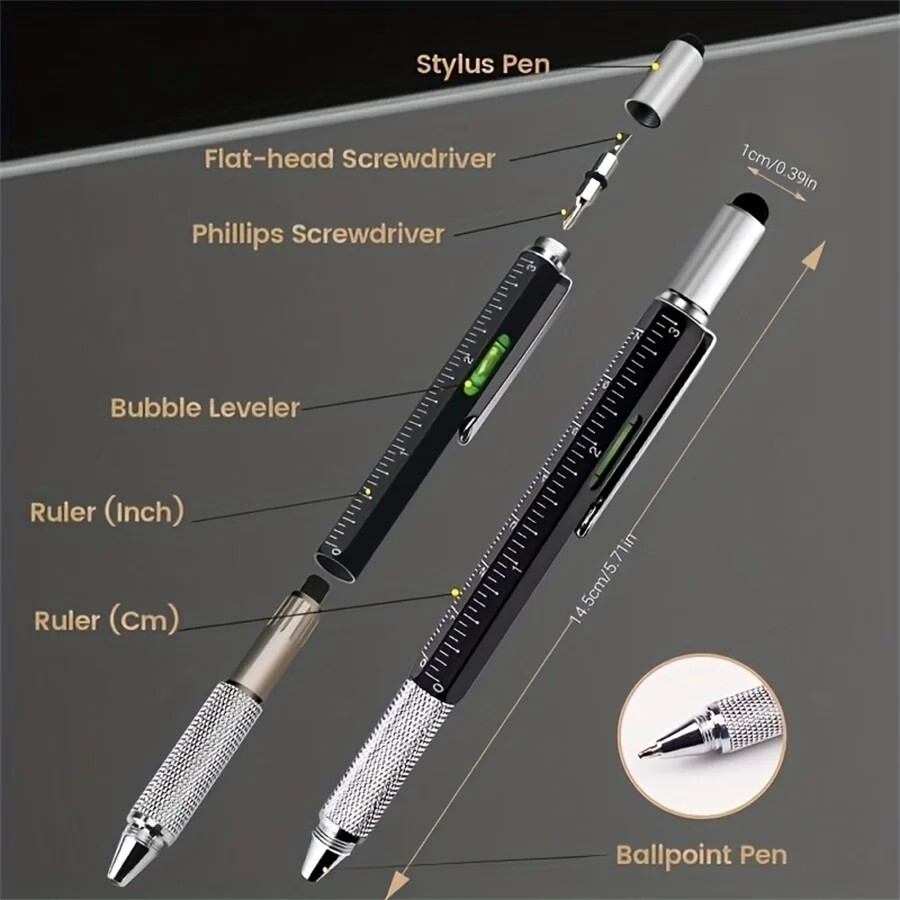 7 in 1 Multifunction Ballpoint Pen with Modern Handheld Tool Measure Technical