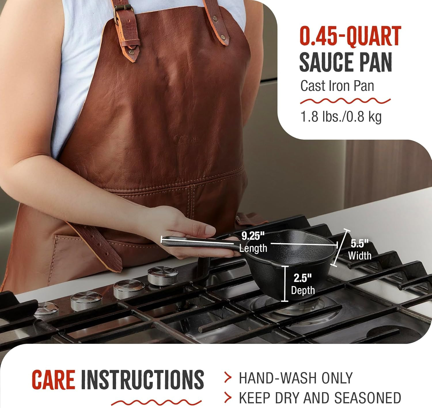 0.5-Quart Cast Iron Saucepan, Small Cast Iron Melting Pot Seasoned Wit