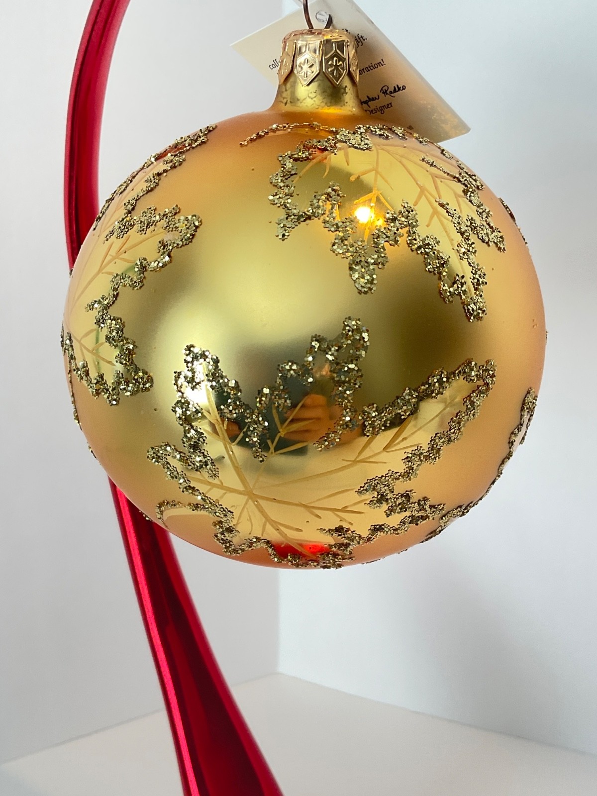 Christopher Radko Glass Ornament GOLDEN SCARLETT MAPLE LEAF Signed by Radko