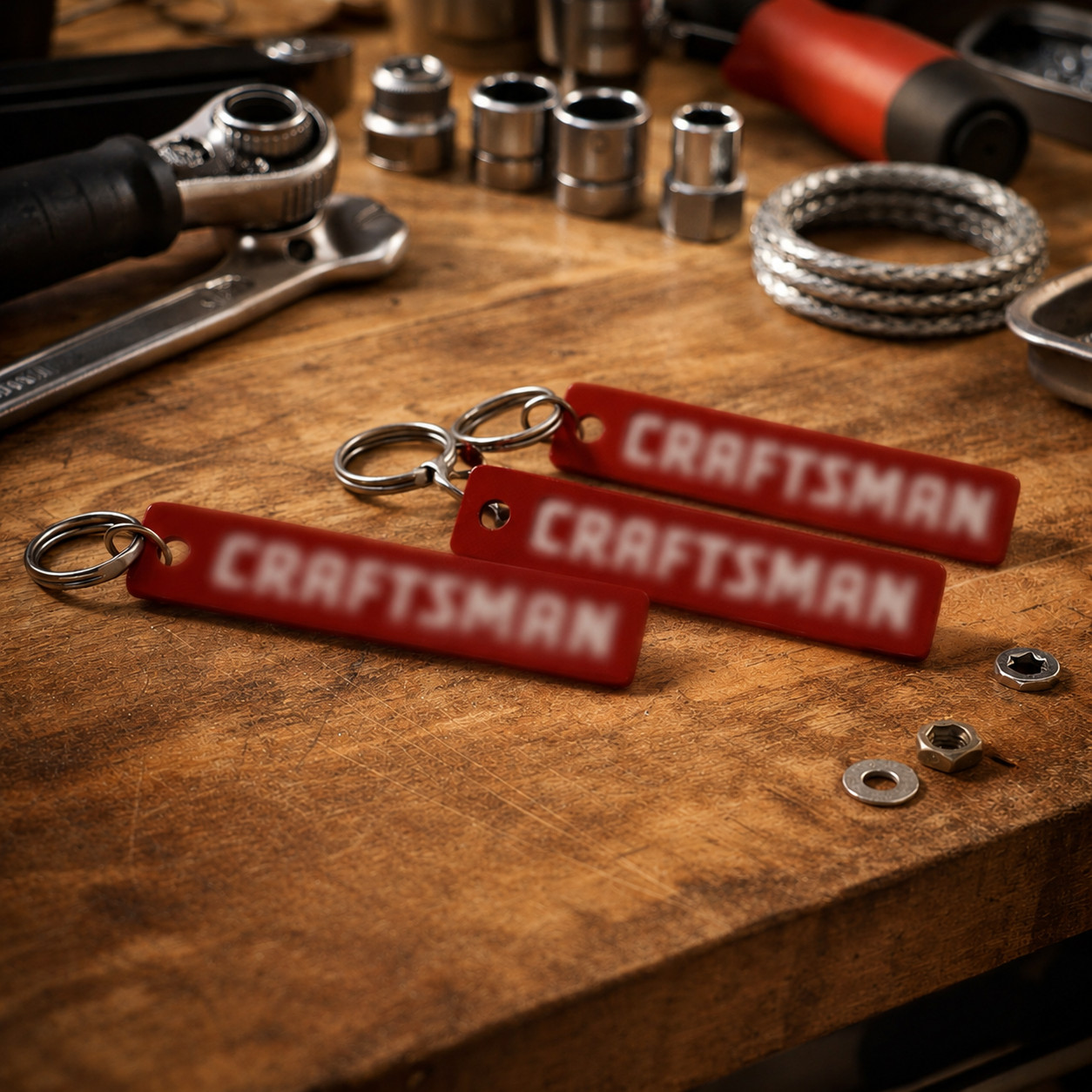 Craftsman Inspired Keychain Tool Tag Garage Workshop Accessory 3 Pack USA