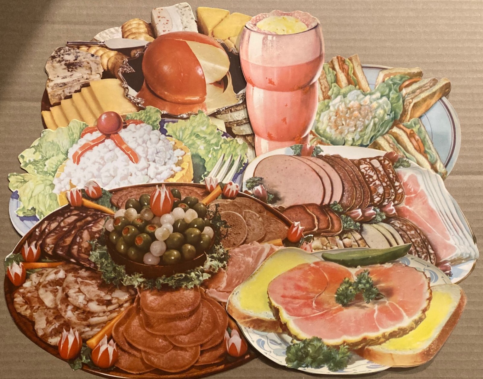 Vinatage Die-Cut Diner Sign Lot of Six (6) – Deli Trays of Meat, Sandwich’s-NOS