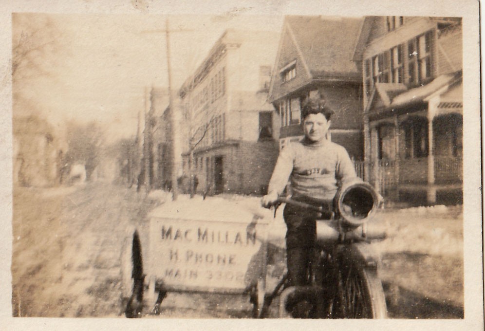 Antique Photo 1910s Motorcycle Delivery Boy Side Cart Dirt Road Street Scene USA