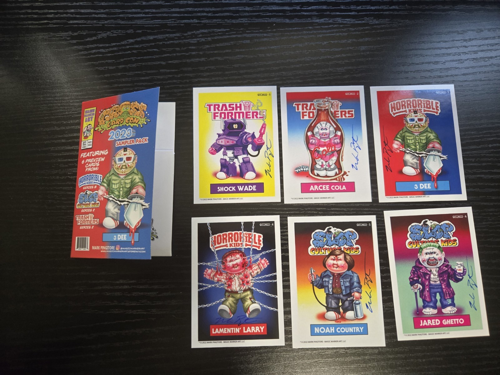 Garbage Pail kid Mark Pingitore Gross Card Con 2023 Sampler Pack Signed 6 card