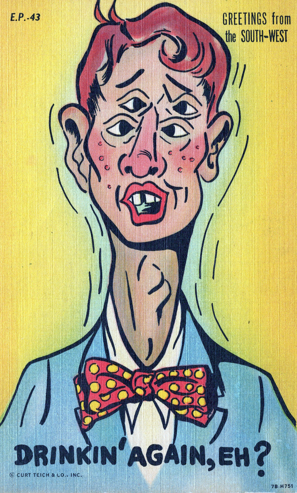 Greetings From The Southwest Drunk 1947 Vintage Humor Linen Postcard 3.5×5.5