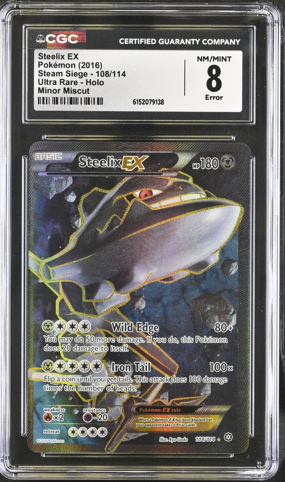 FA/STEELIX EX STEAM SIEGE POKEMON XY STEAM SIEGE 2016 108 CGC 8 MINOR MISCUT