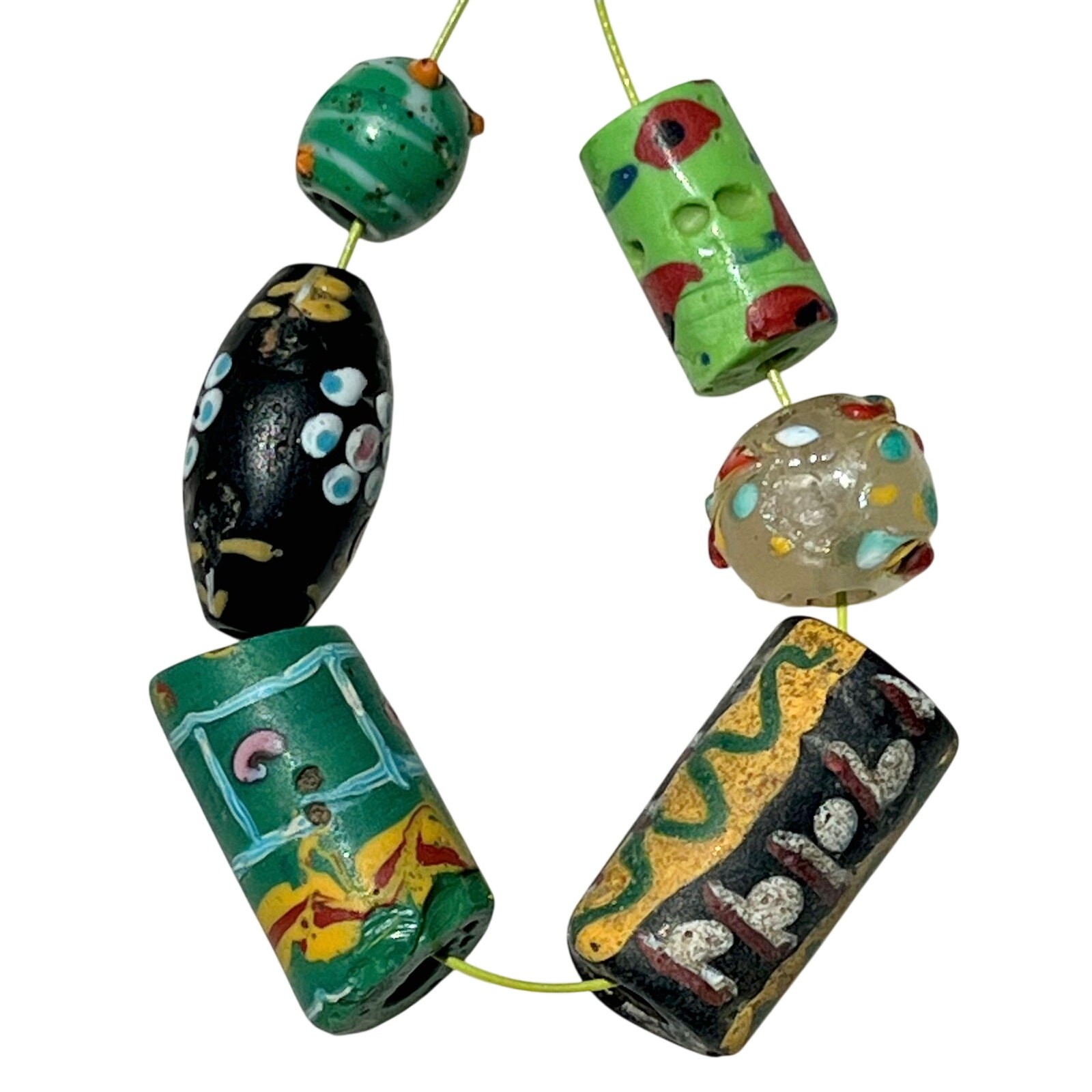 LOT OF 6 VARIOUS RARE PATTERN STYLES ANTIQUE VENETIAN GLASS AFRICAN TRADE BEADS