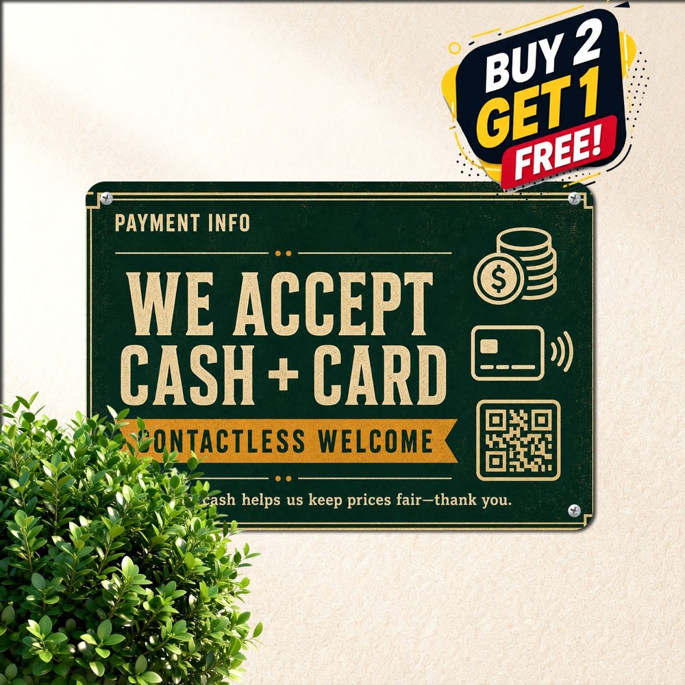 Brushed Metal Look Cash And Credit Cards Accepted Here Sign Plaque Metal Sign