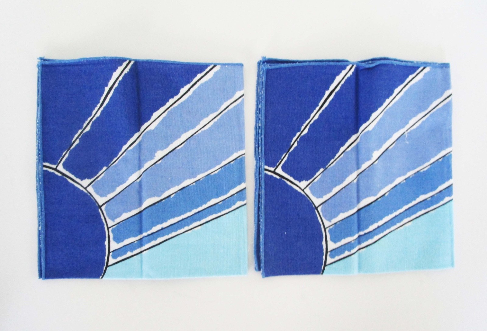Vintage Set of 6 Vera Neumann Cloth Napkins Aqua Blue Sun Circle MCM Retro Mod