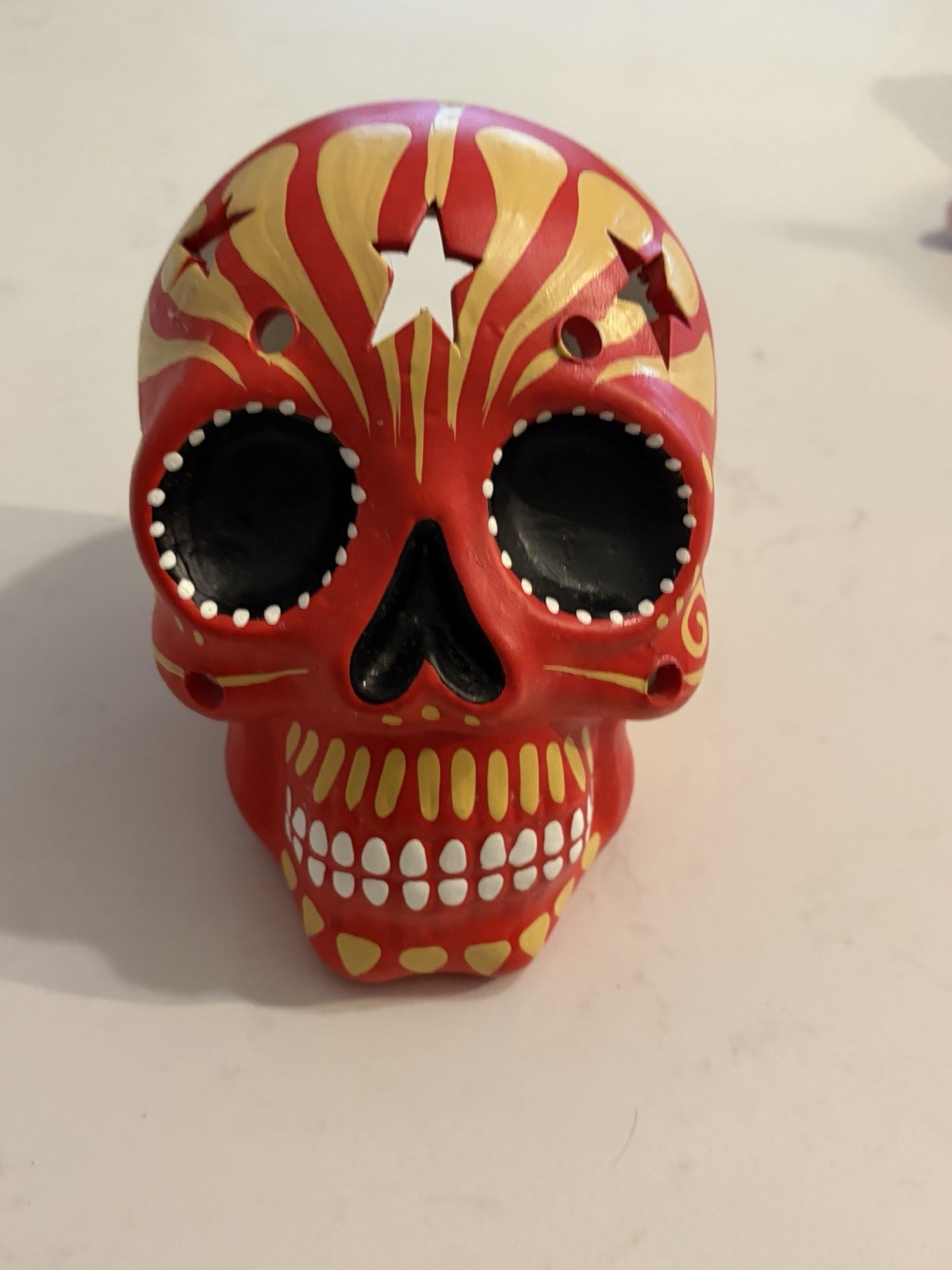 Red And Yellow Hand-Painted Ceramic Sugar Skull