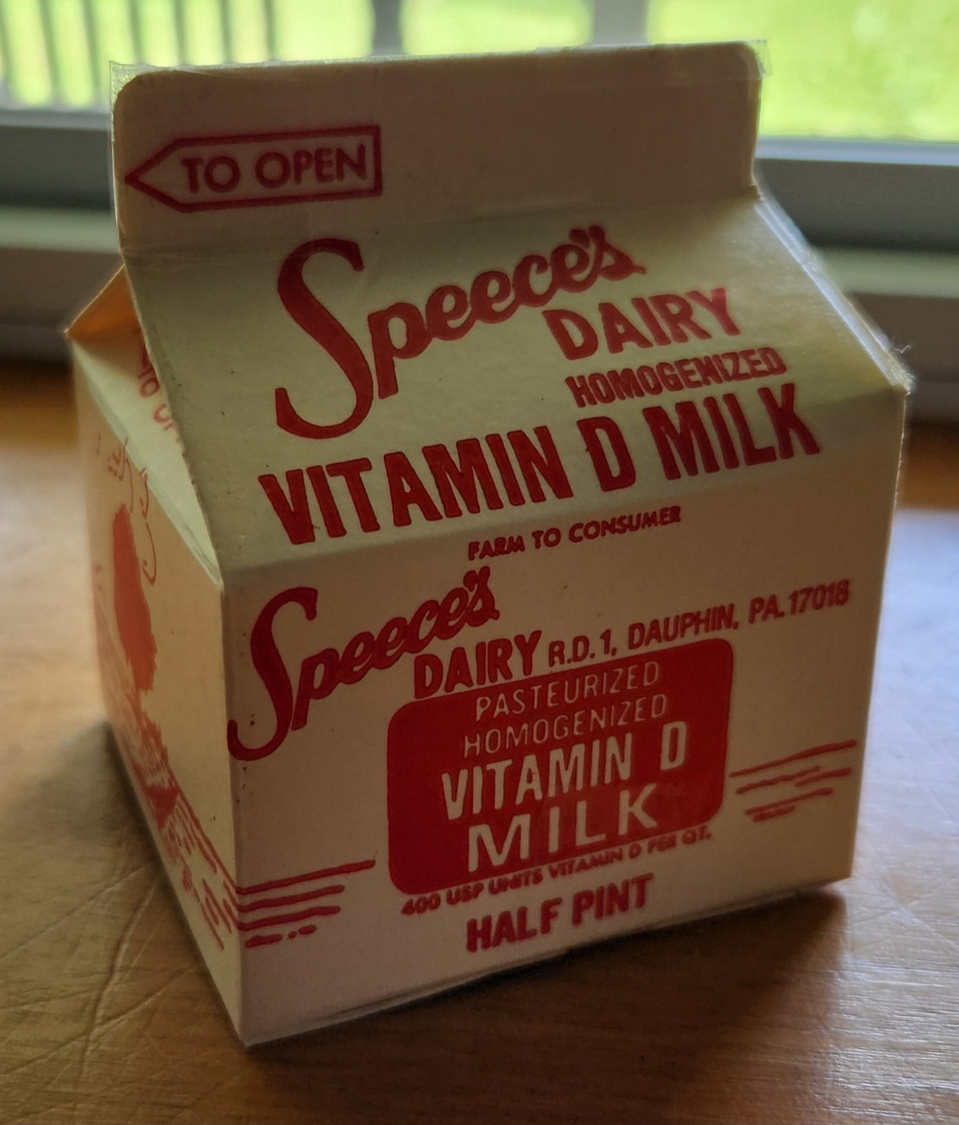 SPEECE’S DAIRY – Dauphin, PA School Sized Half Pint Set of 4 Cartons
