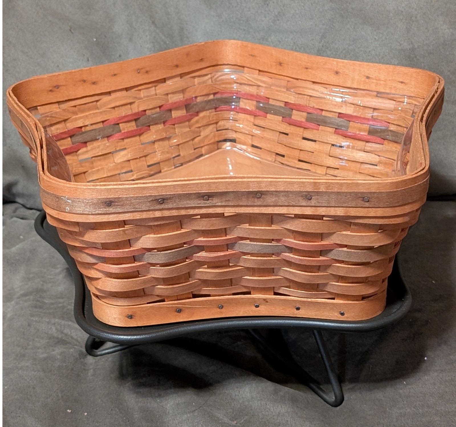 2001 Longaberger Large Star Shaped Basket w/ Plastic Protector & Wrought Iron