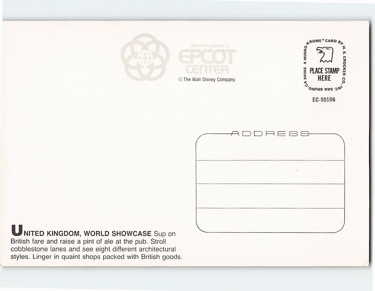 Postcard United Kingdom World Showcase Epcot Center Walt Disney World Florida