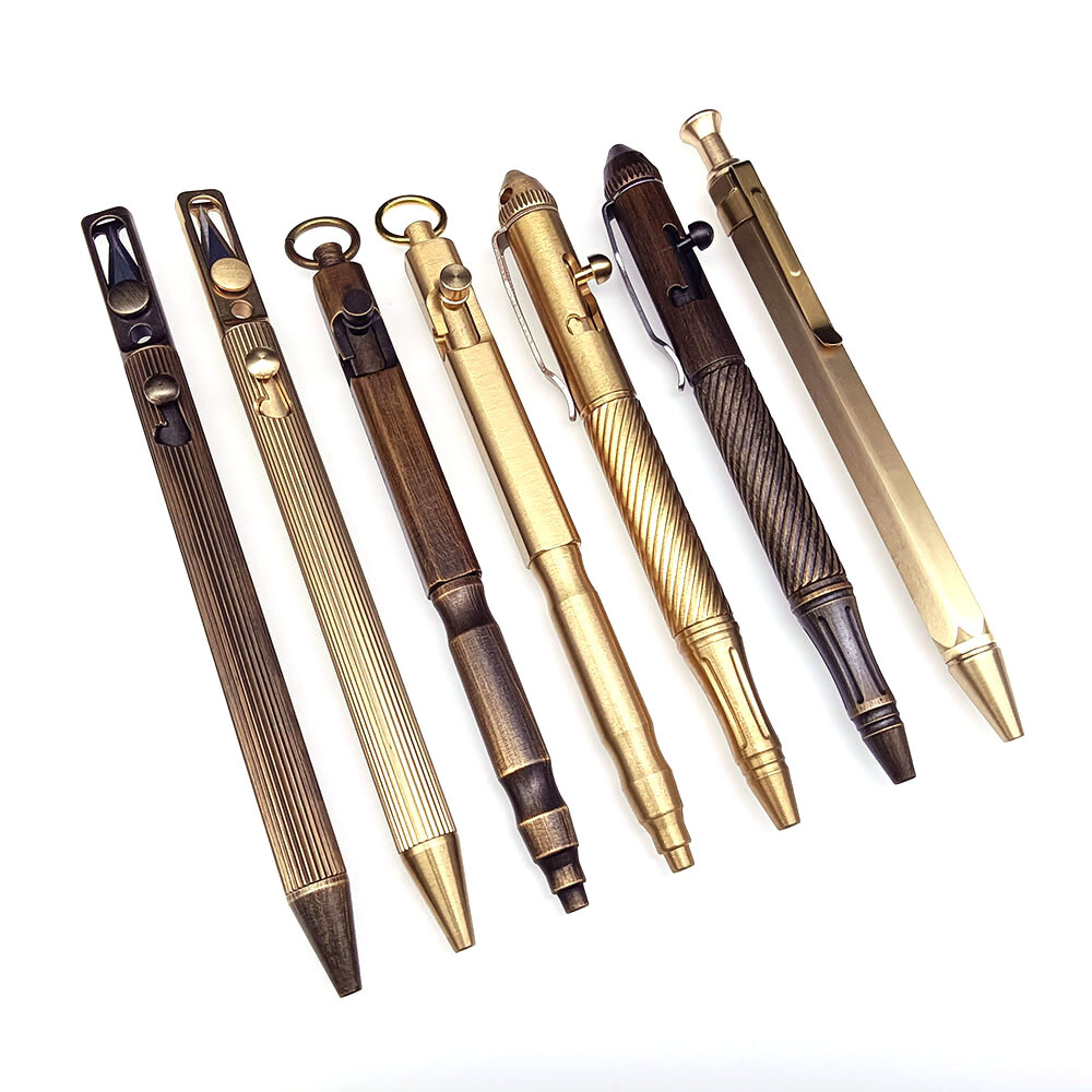 Solid Brass Bolt Action Ball Point Quality Pen Copper Art Craft Pocket EDC Gift2