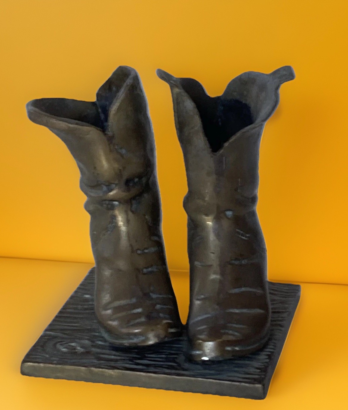 Vintage Solid Brass Boots Paperweight Business Card Holder Weights 2.5 Pounds