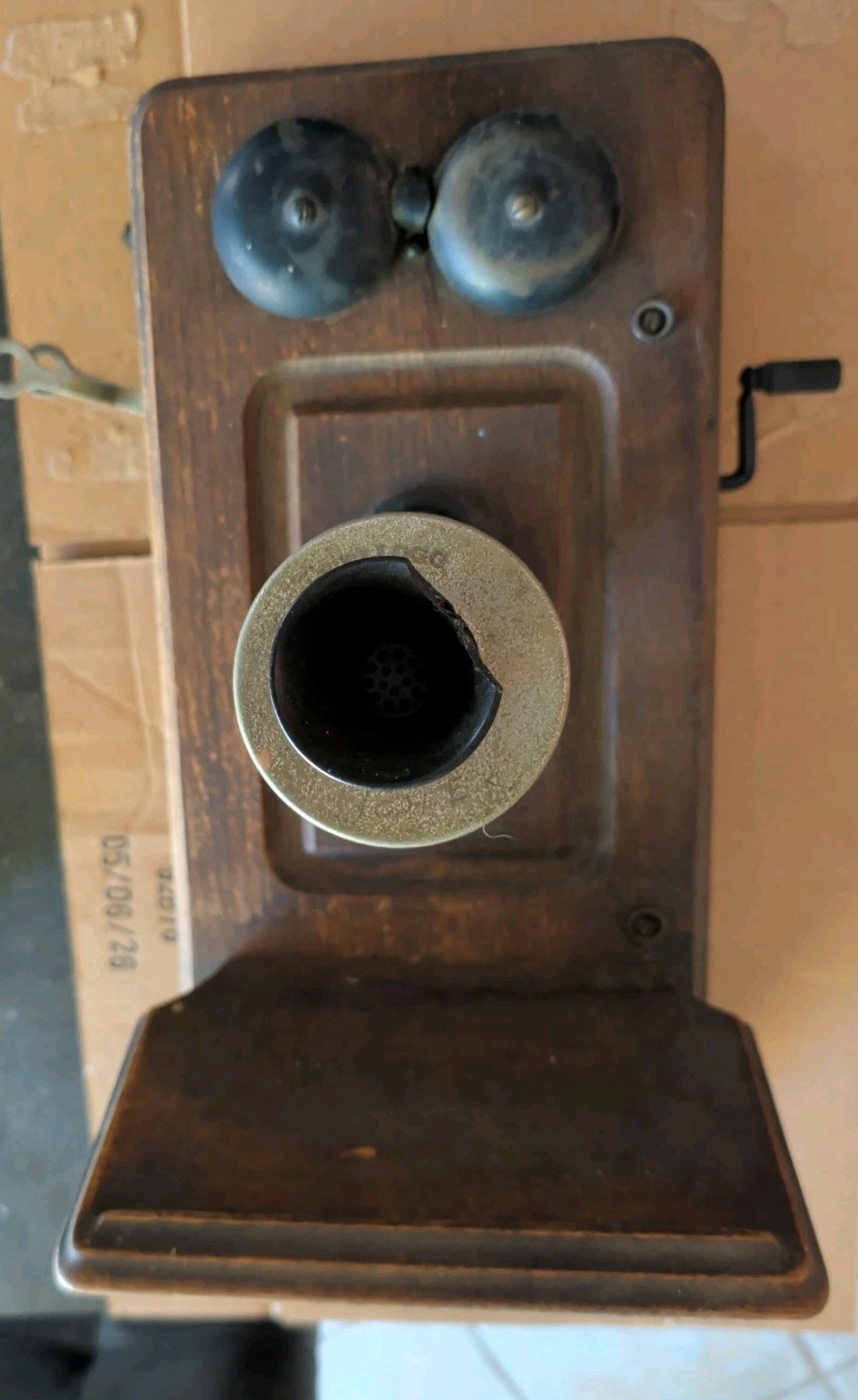 Antique 1900s Kellogg Chicago Hand Crank Oak Wood Wall Telephone Phone