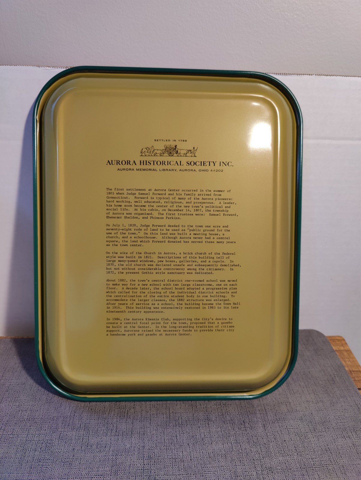 Aurora Historical Society Metal Serving Tray Signed by M Boyser 13 x 10