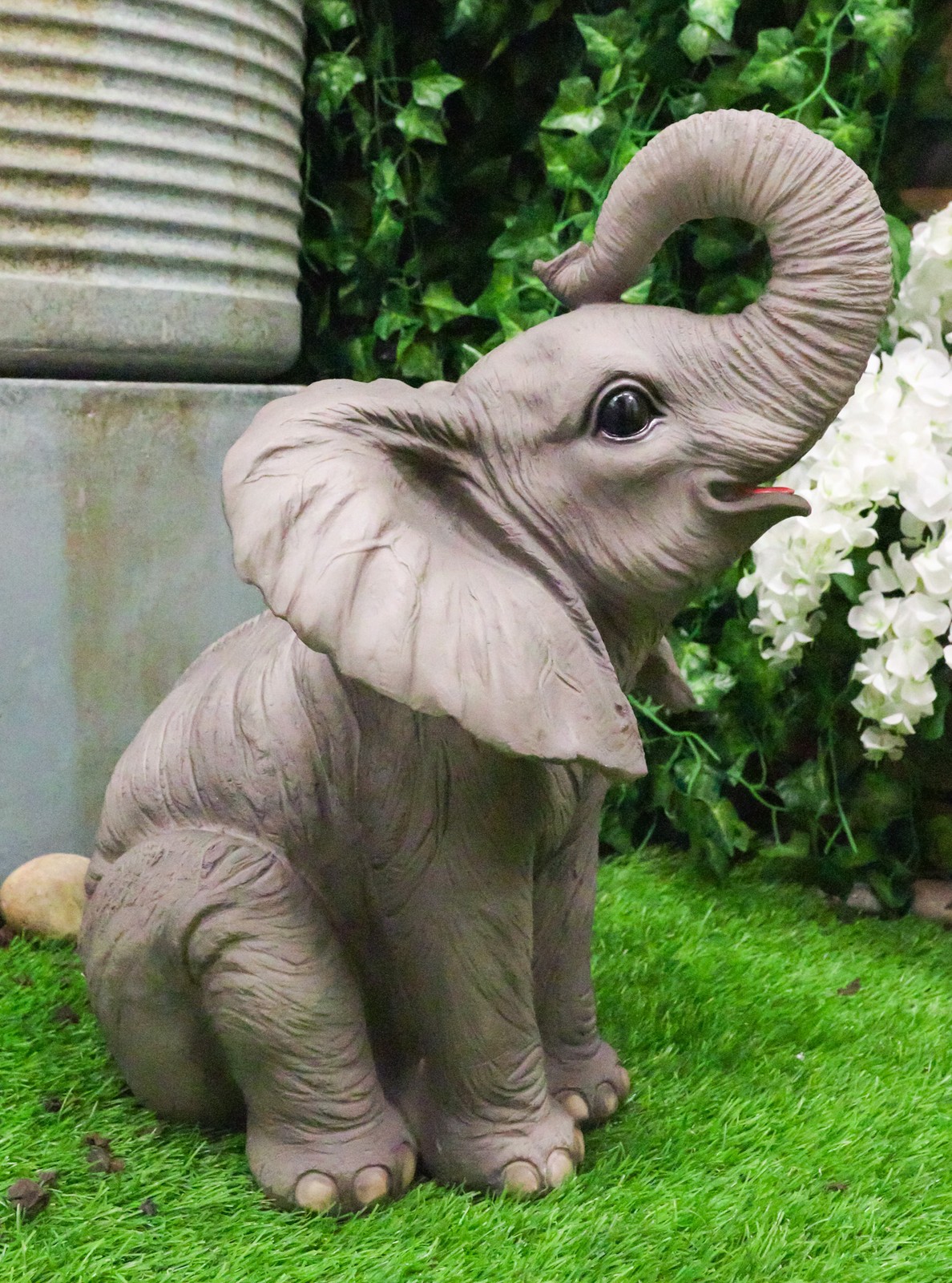 Ebros Ruby The Elephant Sitting Pretty with Trunk Up Large Statue 17″ Tall
