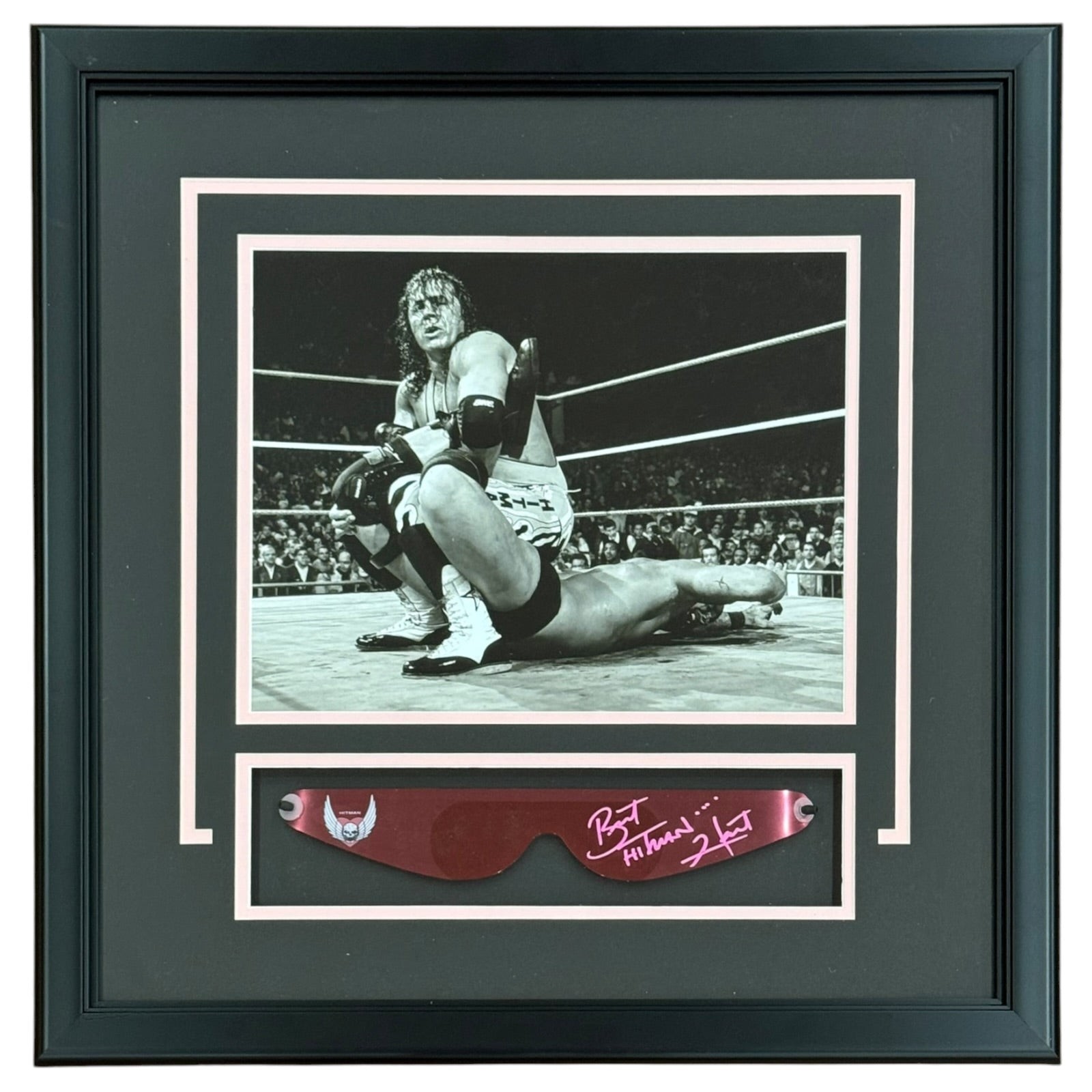 Bret “Hitman” Hart Autographed WWE Wrestling Glasses Deluxe Frame w/ 11×14 Photo