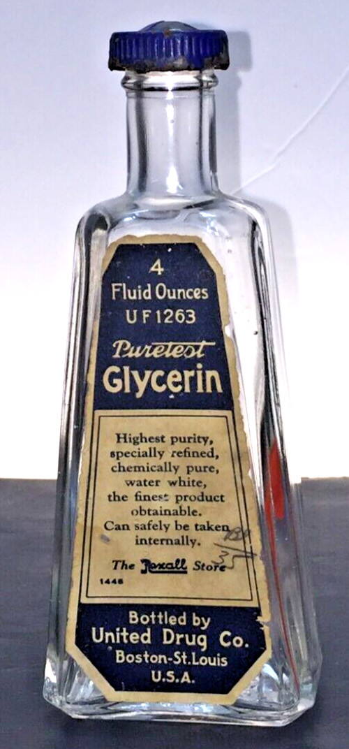 Vintage Purest Glycerin United Drug Co. 4 Fluid oz Bottle