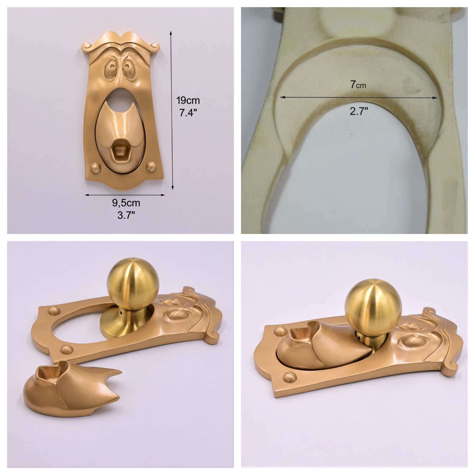 Alice in Wonderland GOLD door knob, working prop COMPLETE SET key door