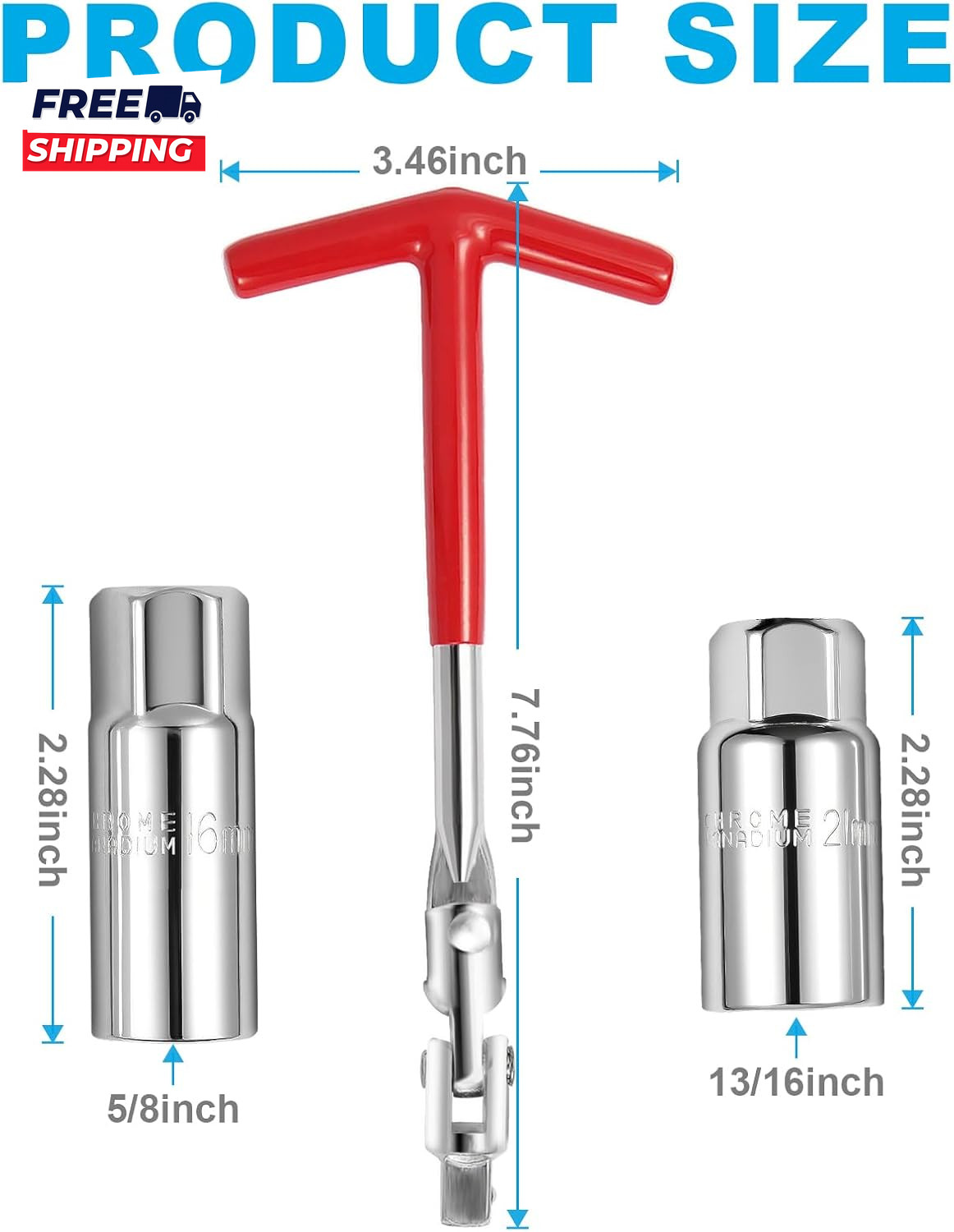 3Pcs Spark Plug Socket Wrench Set T-Handle Universal 5/8 & 13/16 Spark Plug Tool