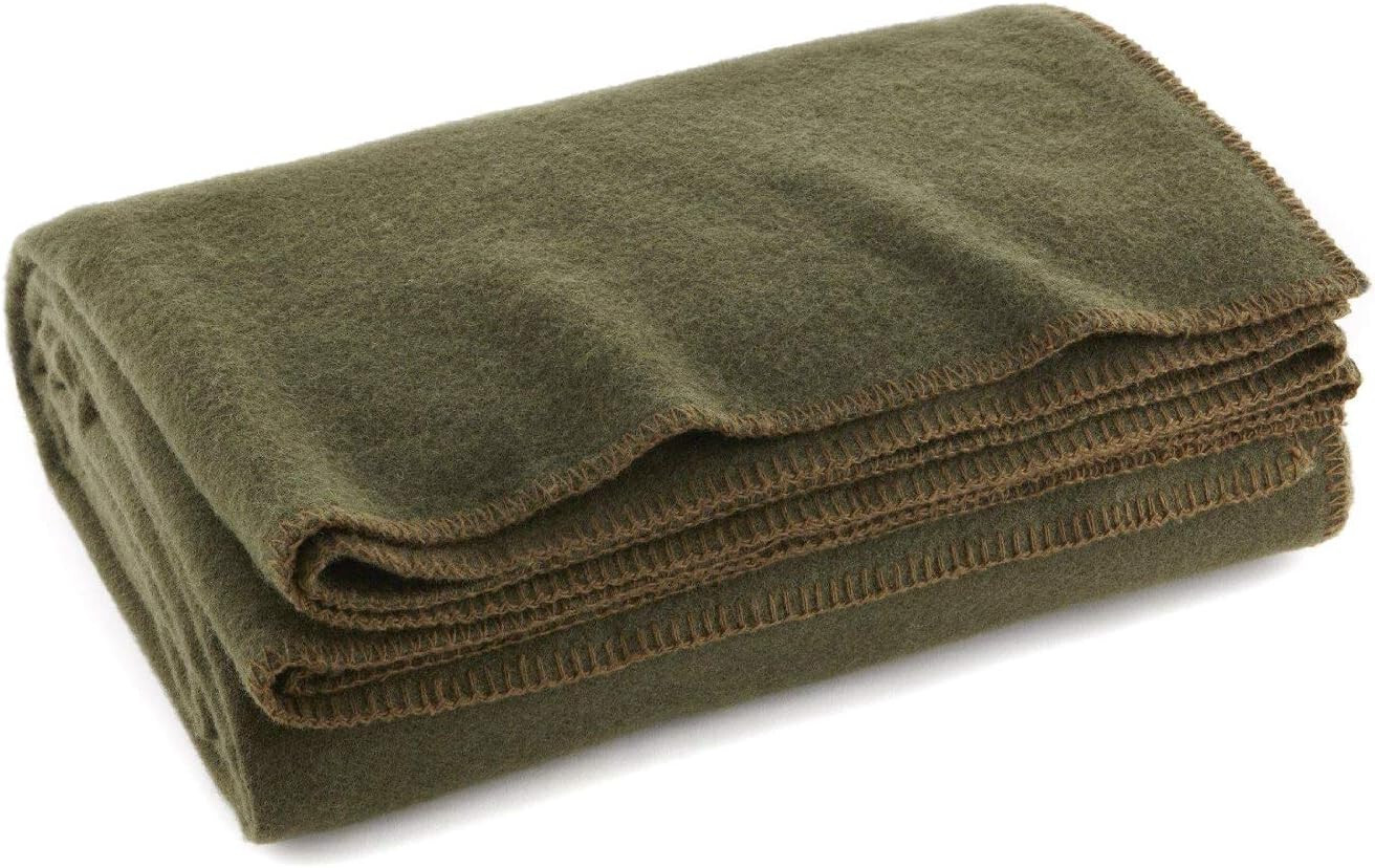 Ever Ready Warm Wool Fire Retardant Blanket 66″ x 90″ US Military Style – Green