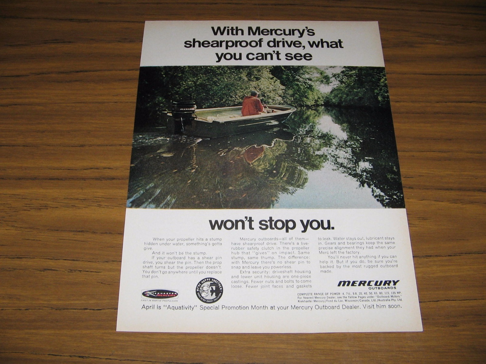 1970 Print Ad Mercury Outboard Motors with Shearproof Drive