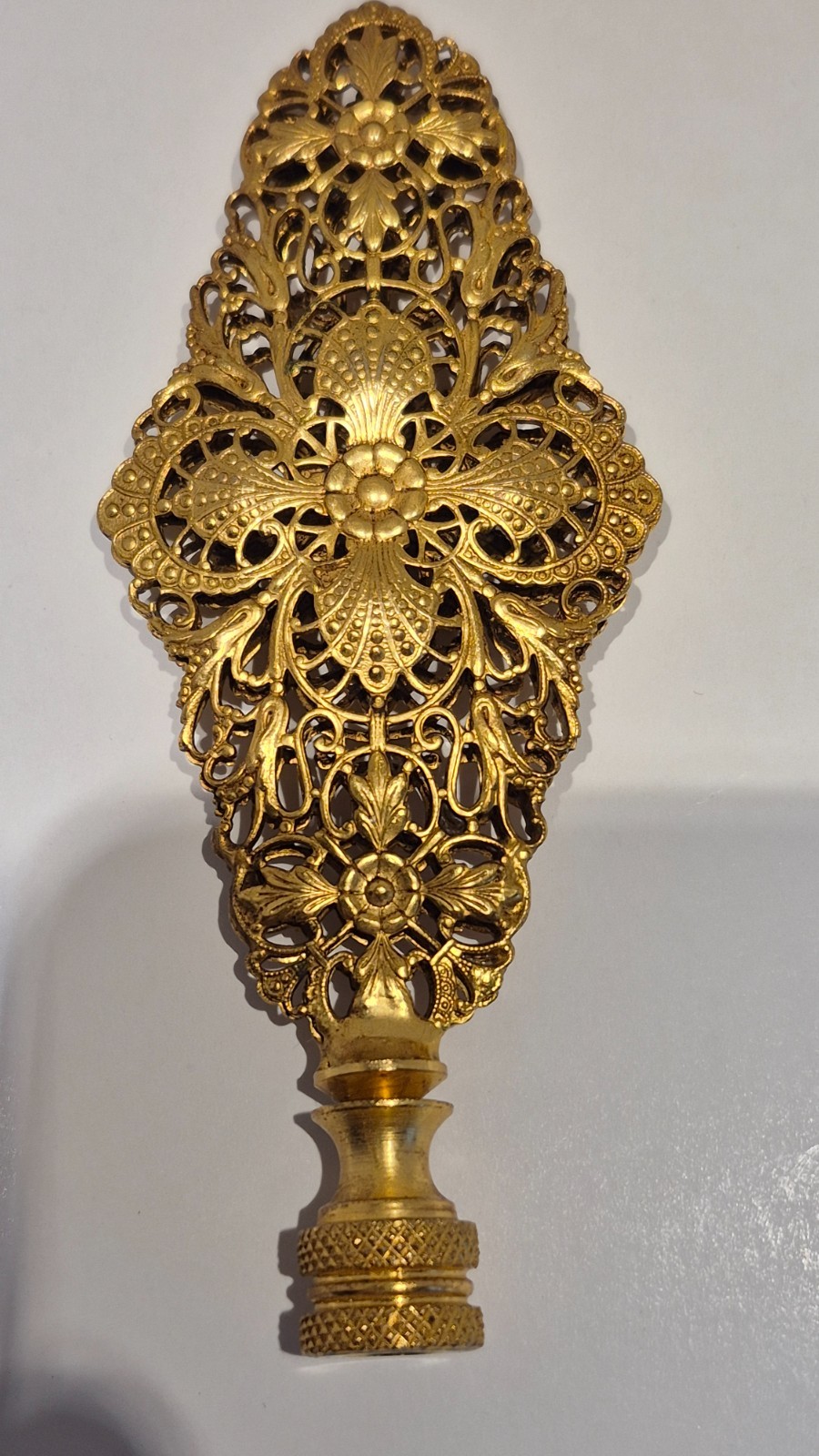 HUGE 5″ Vintage Gilt Brass Filigree Metal Lamp Finial, MCM, Regency Glam