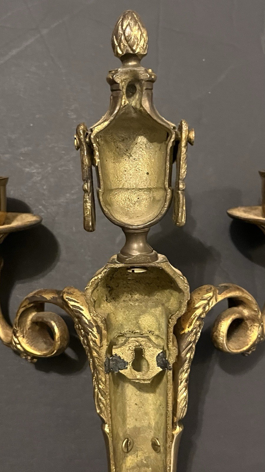 VTG (2) Regency French Style Solid Brass Wall Sconces Candle Holders – 14” Tall