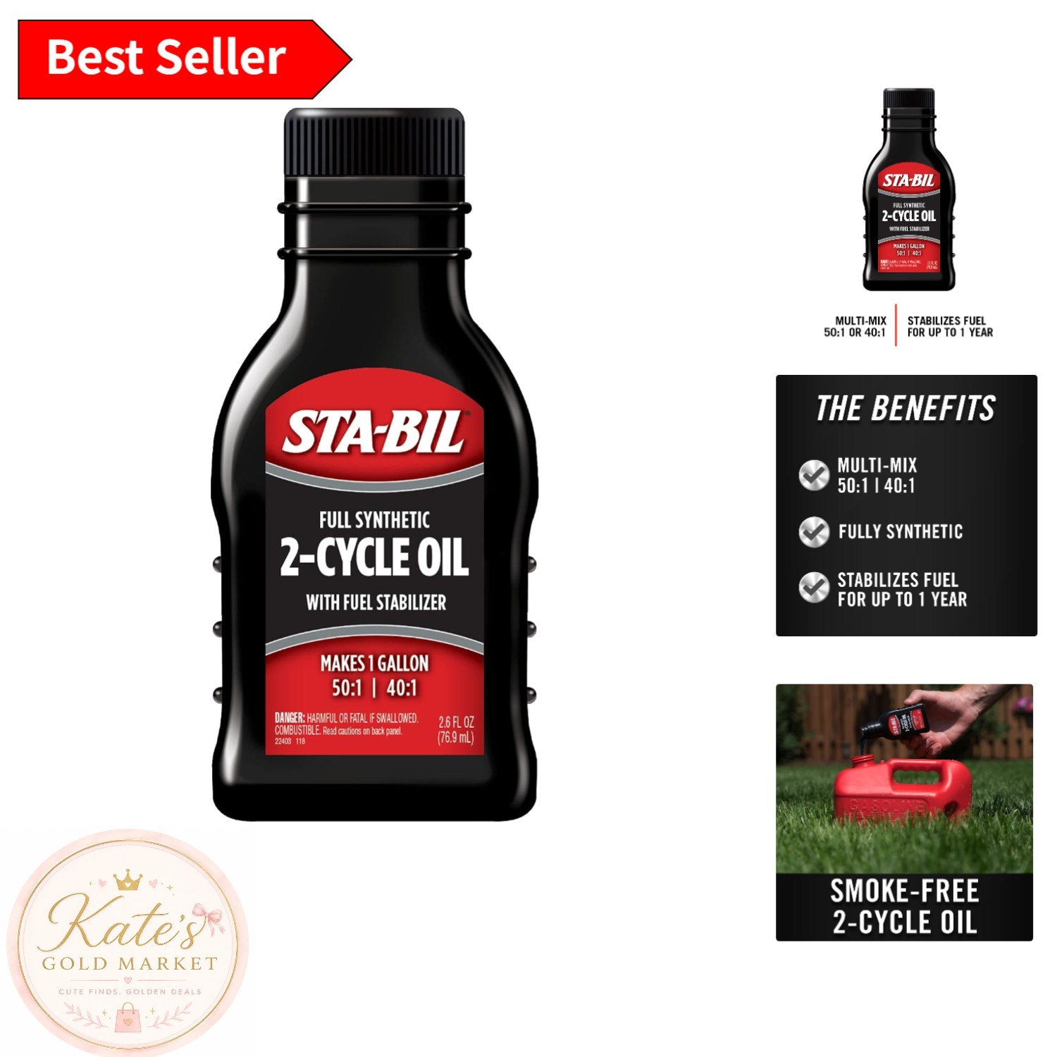 Full Synthetic 2-Cycle Oil with Fuel Stabilizer | Low Smoke 2.6 oz Bottle