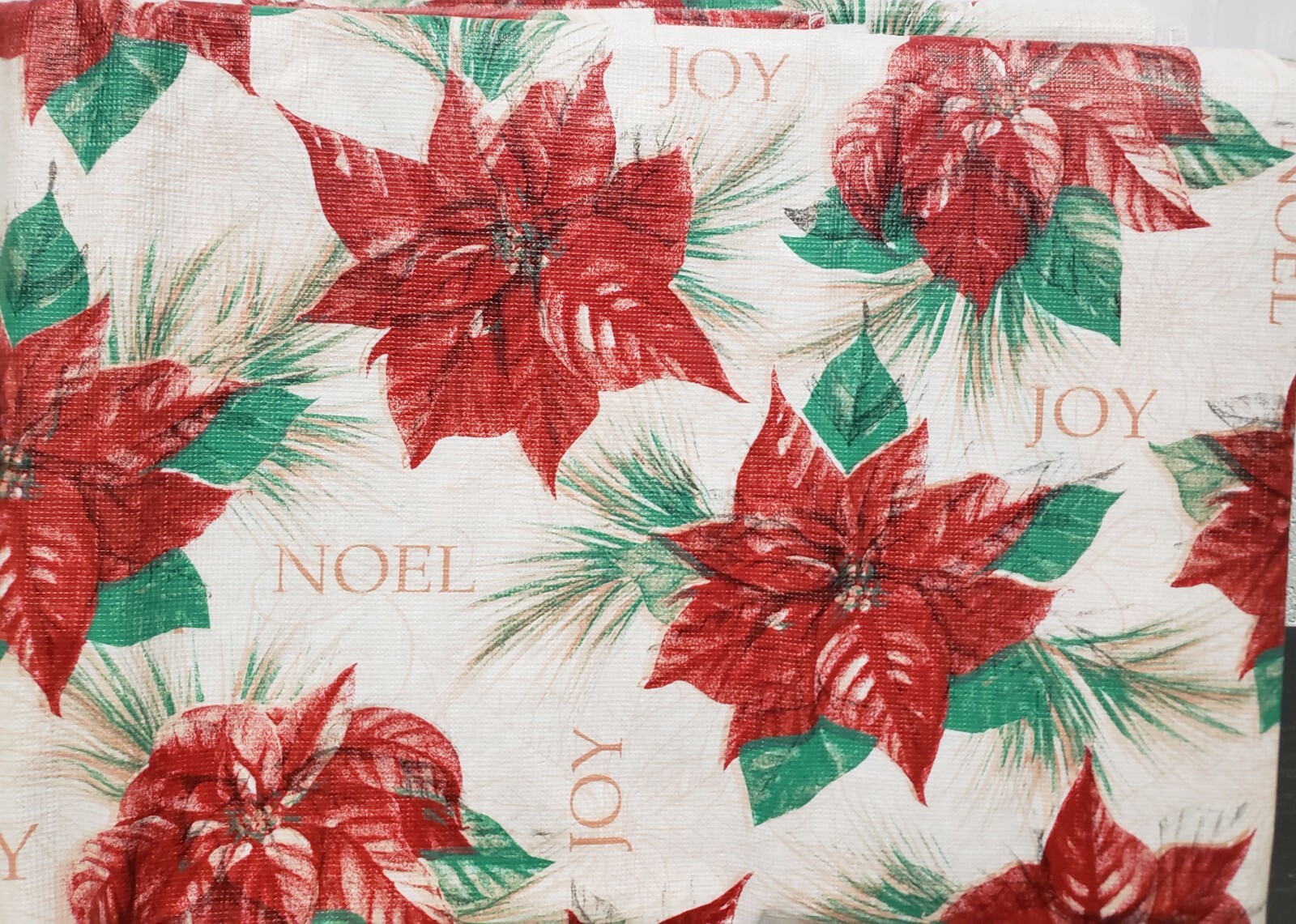 Peva Vinyl Tablecloth, 60″ Round, CHRISTMAS POINSETTIA FLOWERS,NOEL,JOY, HH