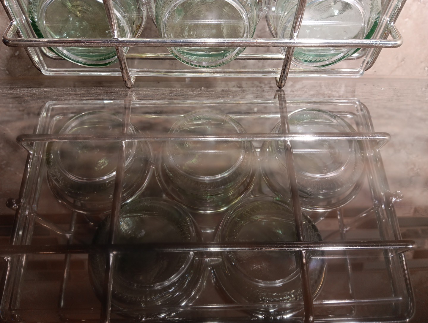 Unique Set 5 Handcrafted 6″ Coca-Cola Bottle Glasses in Silverplated Carrier