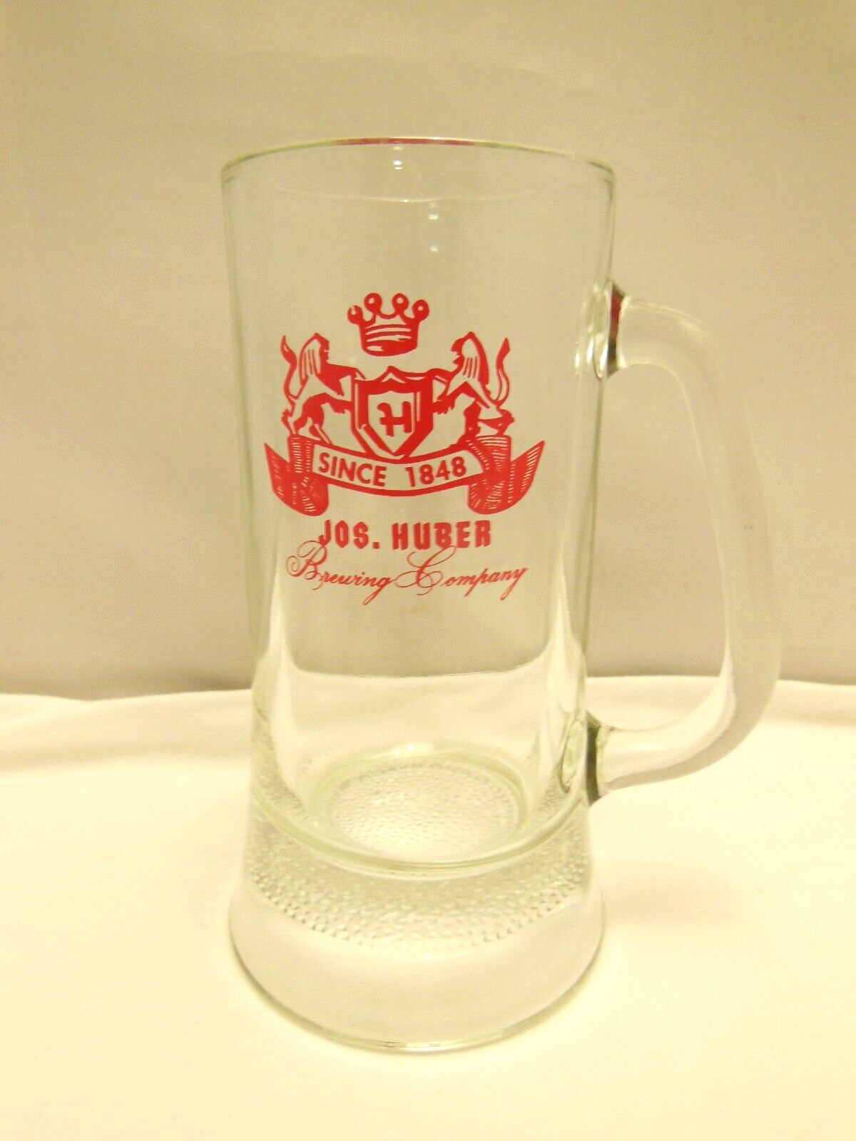 Vintage Huber Beer Heavy Glass Mug Advertising Jos. Huber Brewing Company Logo